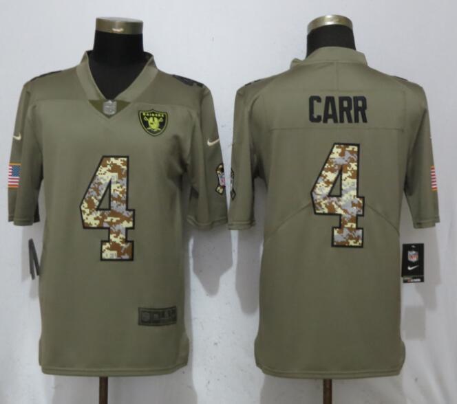 Men Oakland Raiders #4 Carr Olive Camo Carson Salute to Service Nike Limited NFL Jerseys